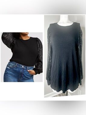 TORRID Black Sequin Sleeve Women's Top- PRELOVED - 1 ( 14/16)